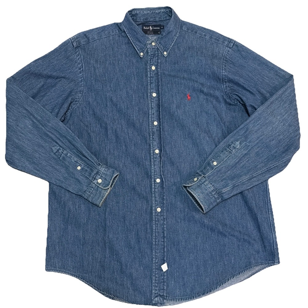 Vintage Polo Ralph Lauren Country Denim Shirt Pony Logo Button Down Size XL